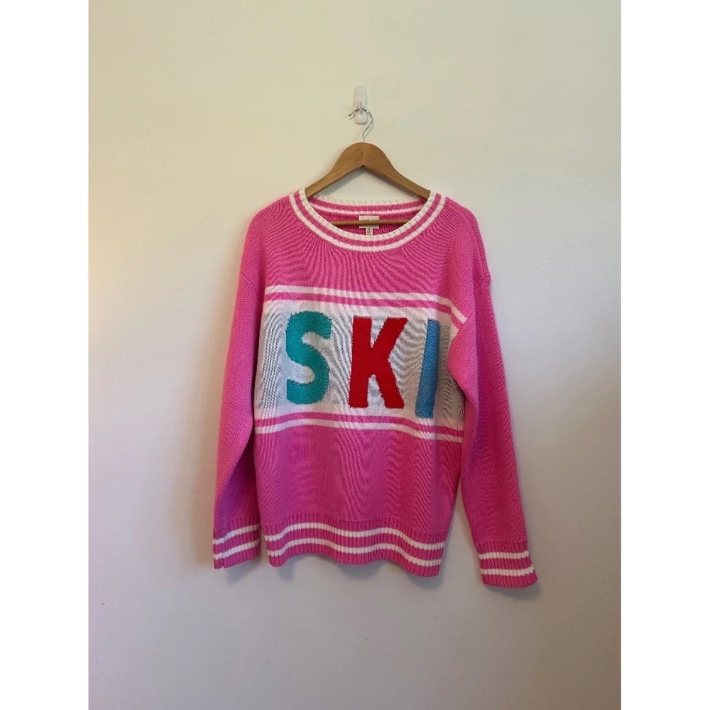 NWT Peach Love California Pink SKI Graphic Knit Crew Neck Sweater | Size Medium
